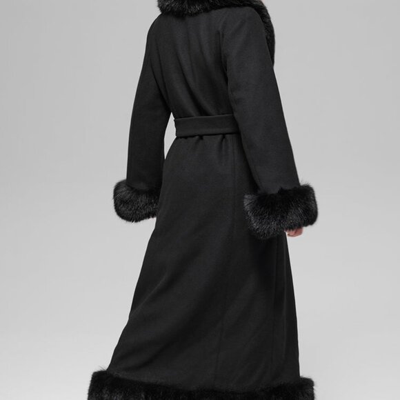 Alo Yoga Faux Fur Trimmed Longline Coat Regular Black - Picture 4 of 6